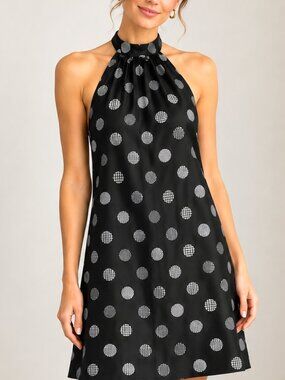 Escada Silk Halter Neck Mixed Polka Dot Pattern Sleeveless Dress Cocktail